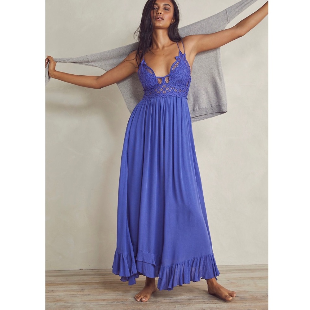 Free People One Adella Maxi Slip Lace Dress XS Small Supernova Purple